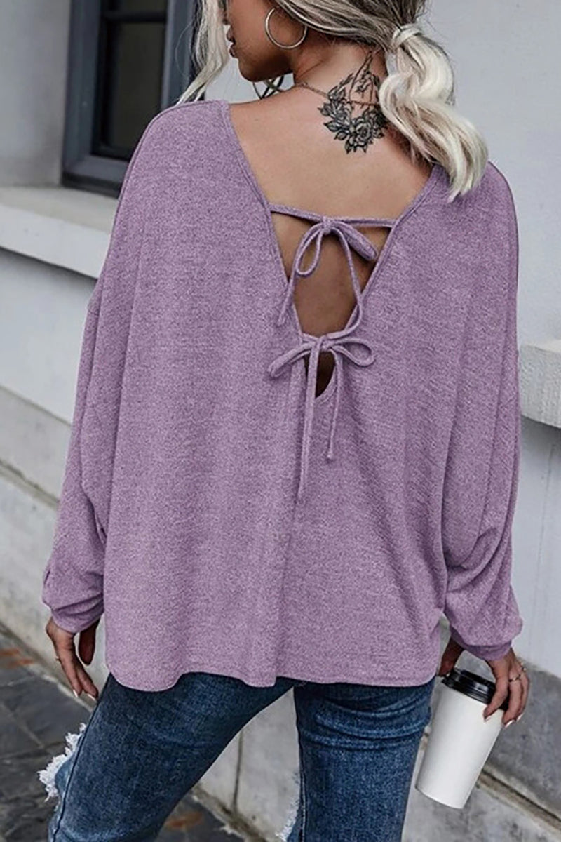 Tie Backless Long Sleeve Blouse