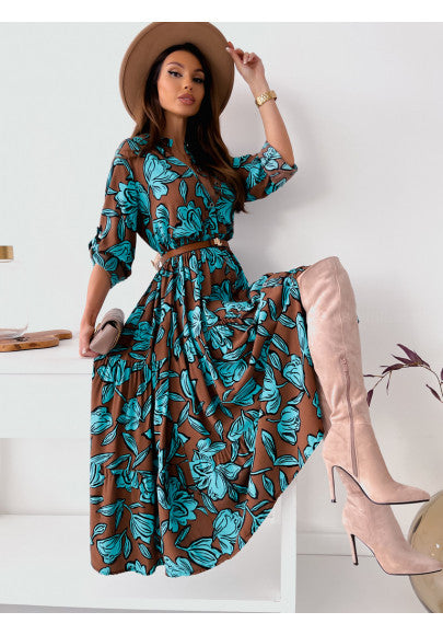 Button Up Floral Belted Maxi Dress