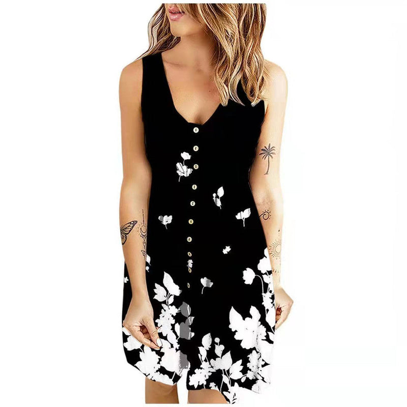 Button Up V Neck Sleeveless Tank Mini Dress