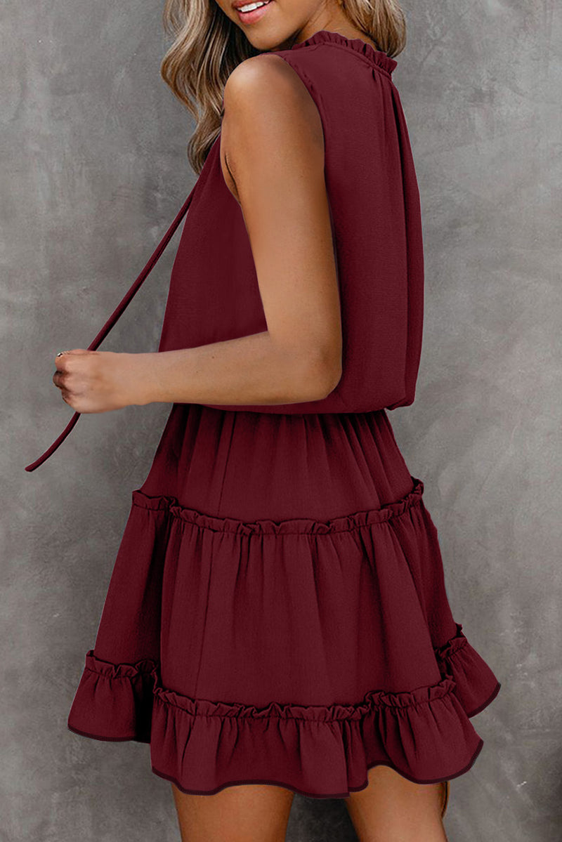 Draw String V Neck Tank Mini Dress