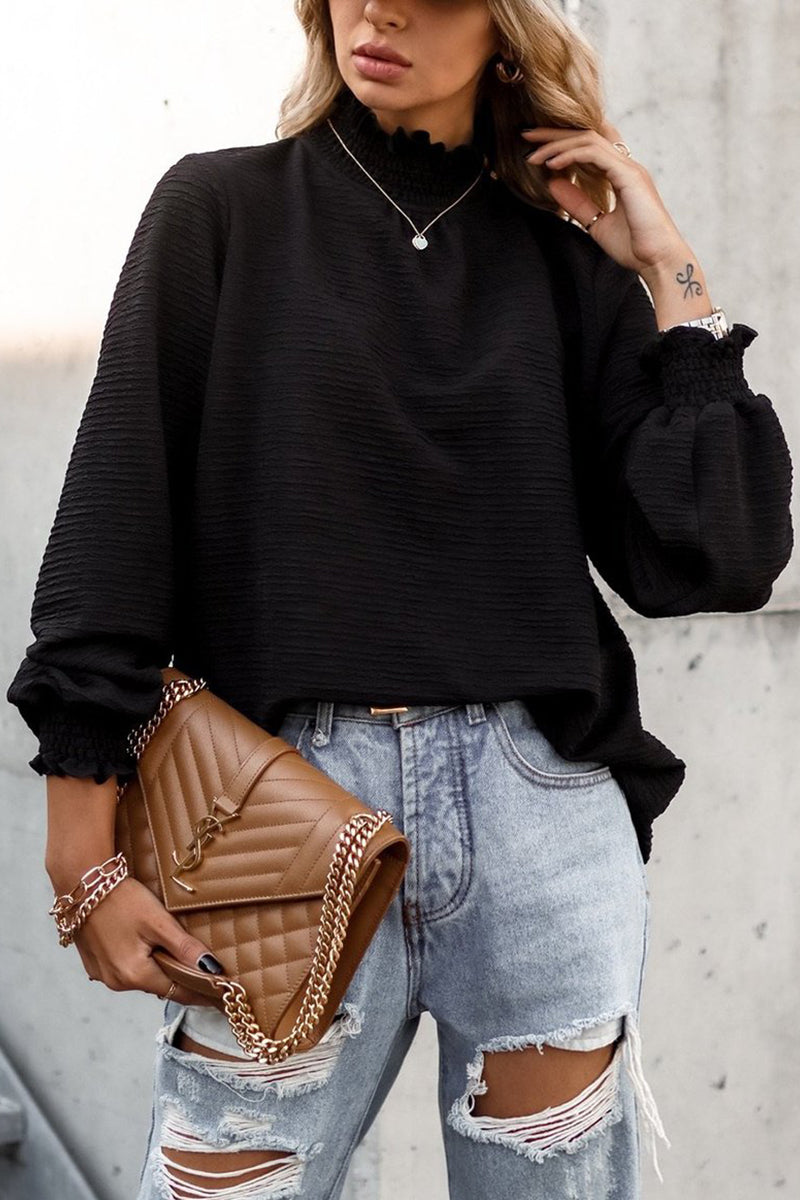 Puff Sleeve High Collar Blouse