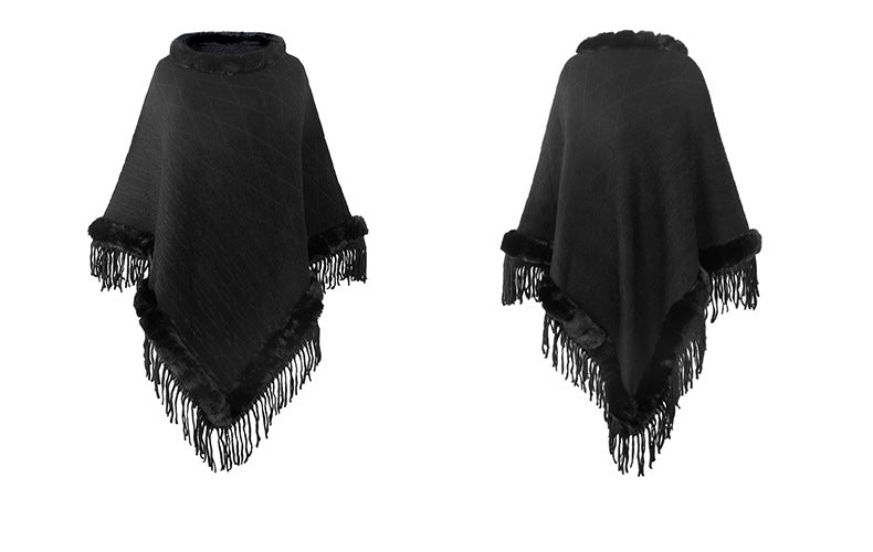 Round Neck Poncho Solid Color Cape Shawls