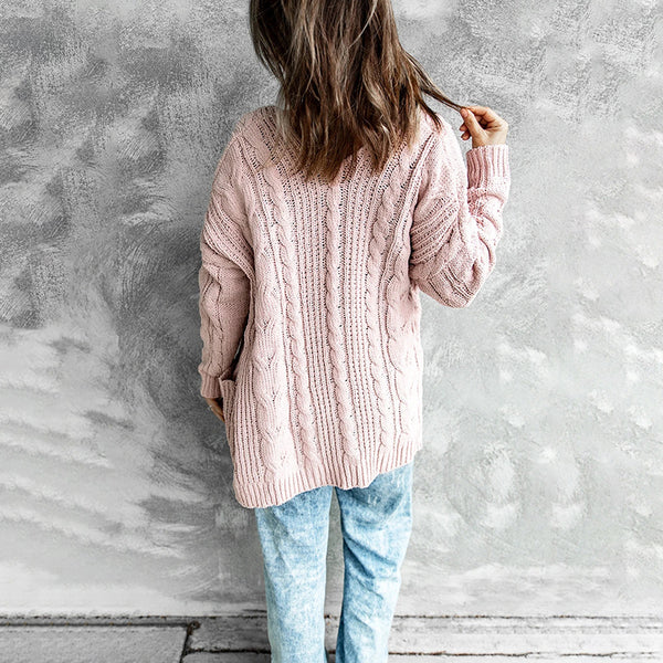 Cable Knit Open Front Long Sleeve Cardigan Sweater