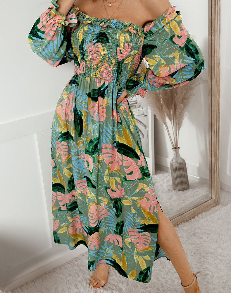 Off Shoulder Long Sleeve Maxi Floral Dress