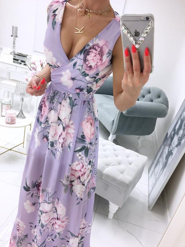 Sleeveless V Neck Side Split Tank Maxi Dress