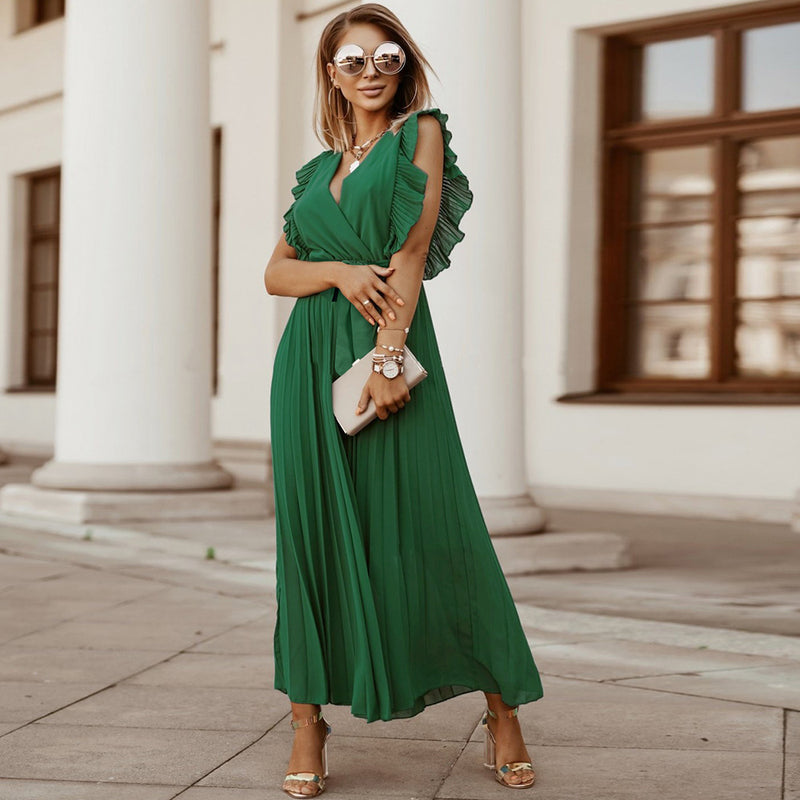 Sleeeveless V Neck Front Wrap Maxi Dress