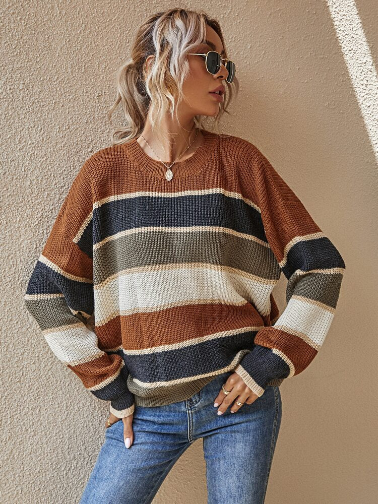 Color Block Round Neck Sweater