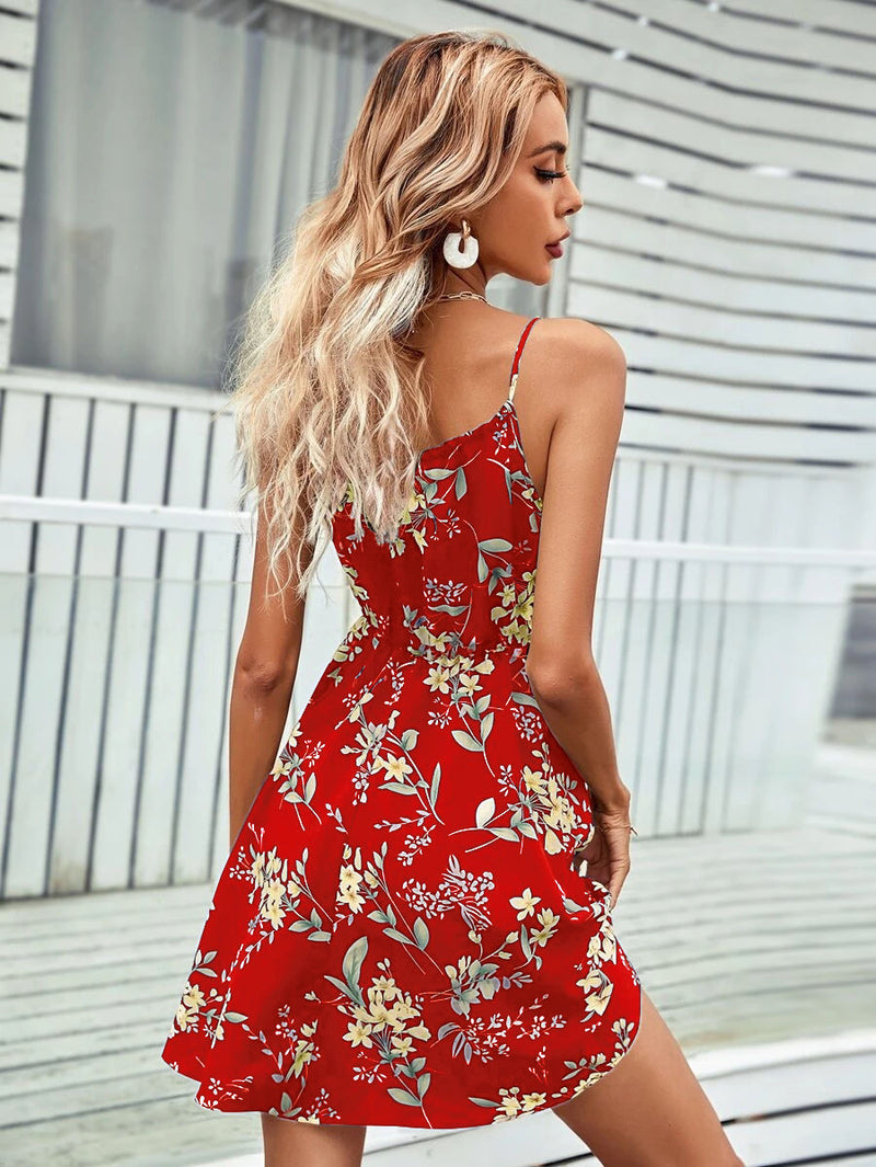 Sleeveless Spaghetti Strap Printed Flared Mini Dress