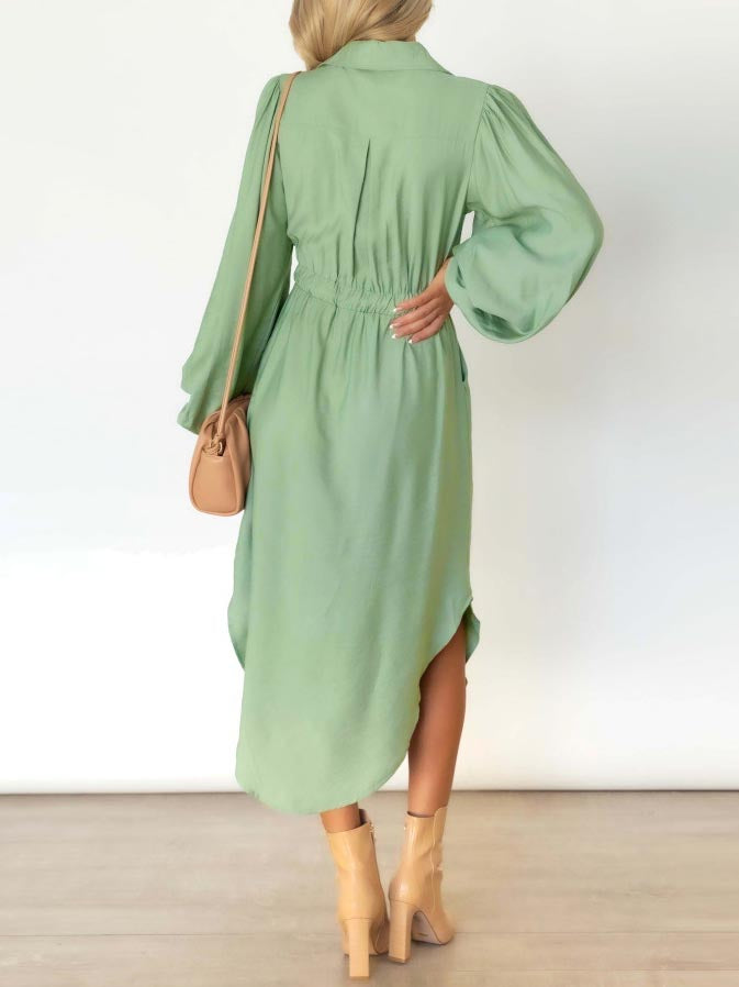 Long Sleeve Front Wrap Button Down Dress