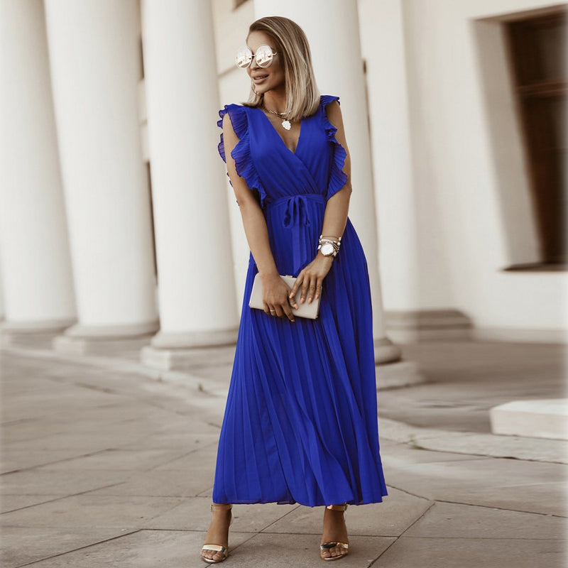 Sleeeveless V Neck Front Wrap Maxi Dress