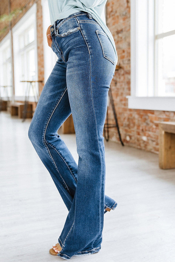 Casual Wide Leg High Waisted Pocketed Jeans Pants