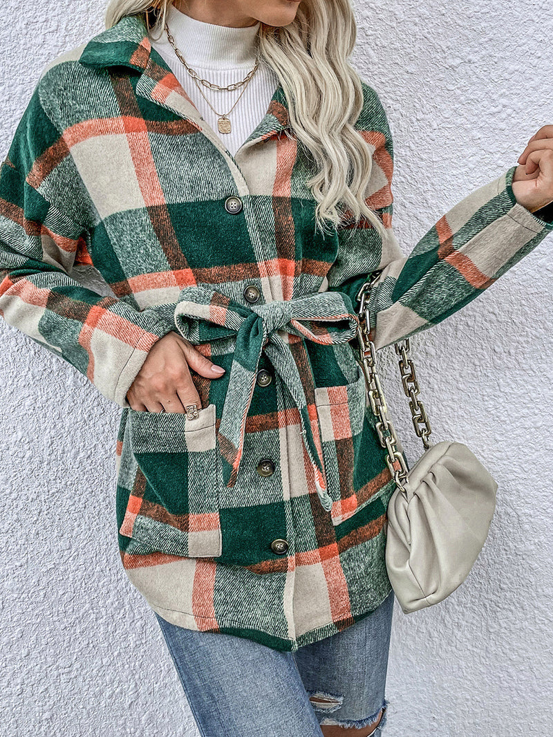 Front Wrap Button Down Plaid Shacket