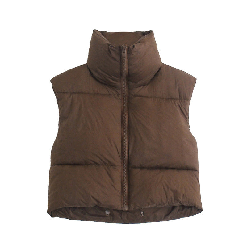 Fashion Zip Up Sleeveless Crop Puffer Coat