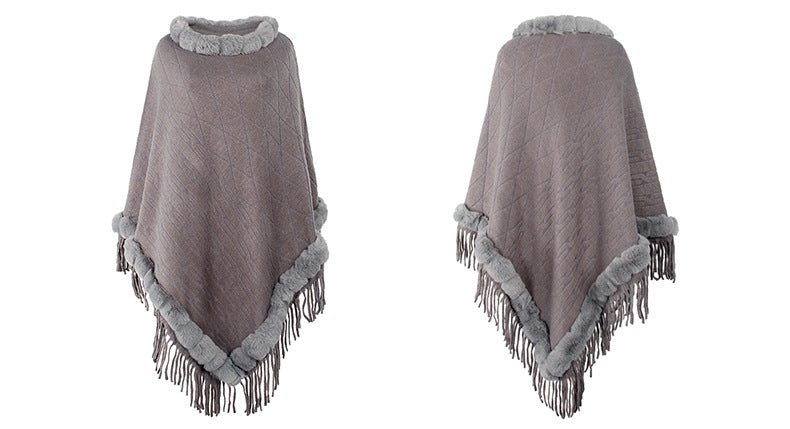 Round Neck Poncho Solid Color Cape Shawls