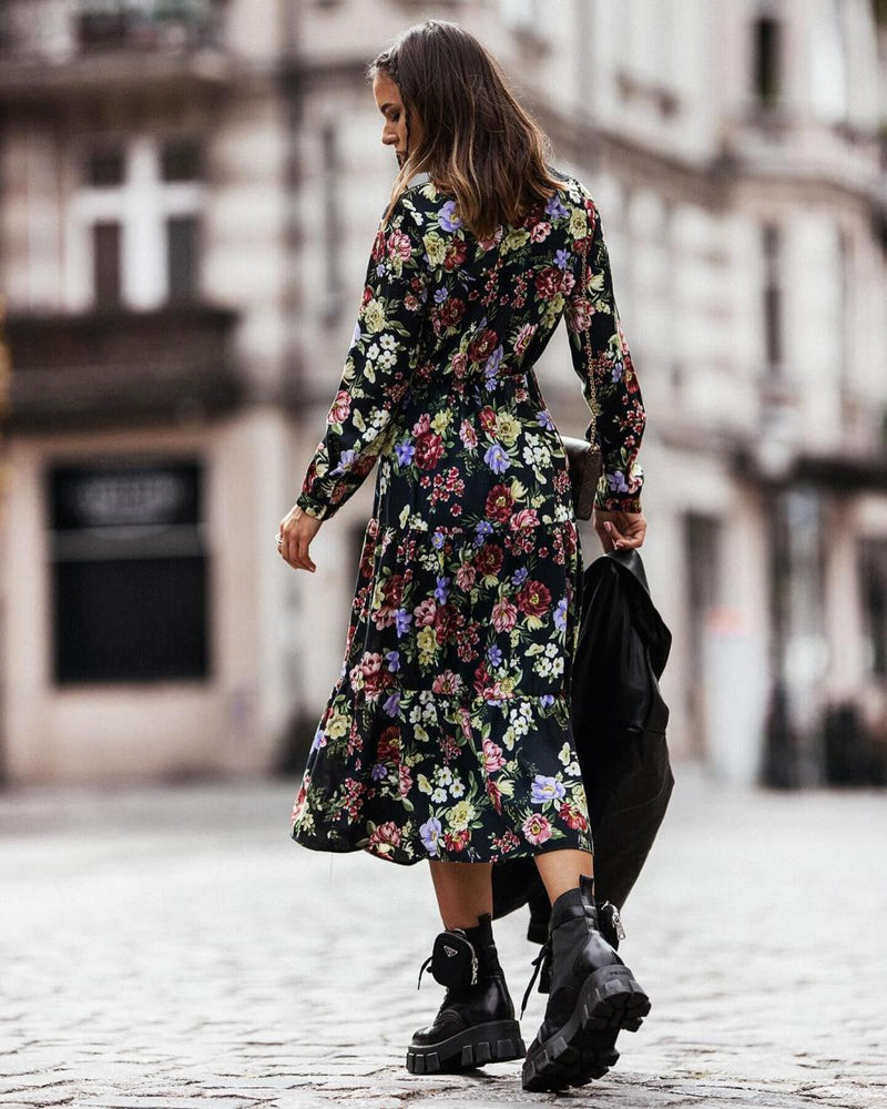 Floral Long Sleeve Loose High Waist Maxi Dress