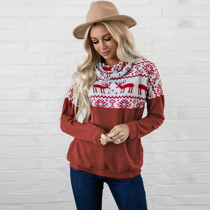 Turtle Neck Long Sleeve Ox Printed Sweatshirt