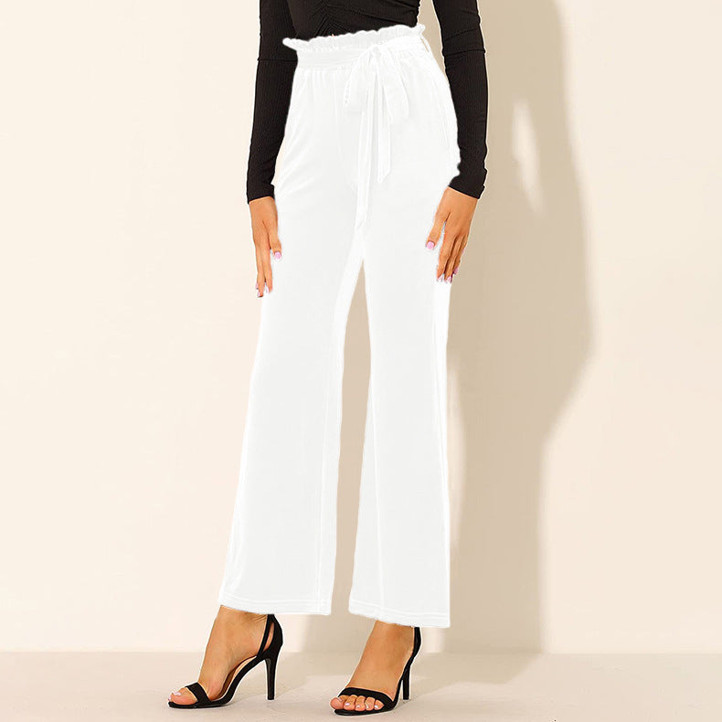 Elastic Waist Solid Color Side Pocket Wide Leg Pants