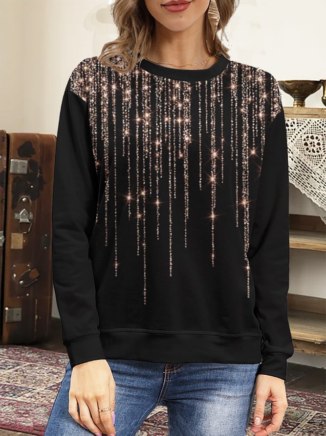 Round Neck Long Sleeve Sequins Sweatshirt