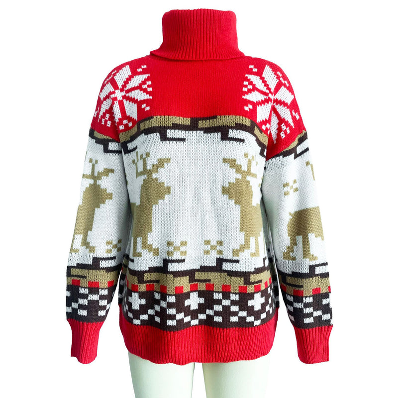 Turtle Neck Xmas Print Knitted Sweater