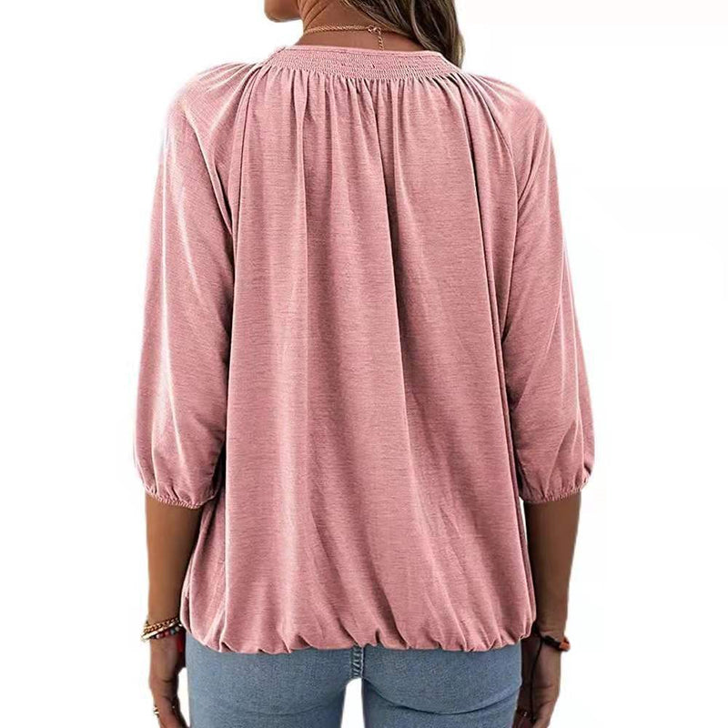 Elastic Waist Short Sleeve Blouse Top