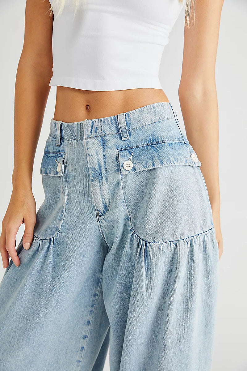 Pockets Drawstring Balloon Jeans