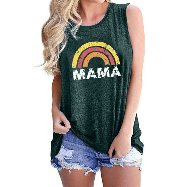 Round Neck Sleeveless Tank Top Printed MAMA