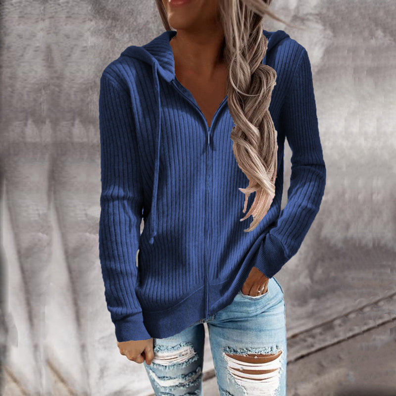 Hooded Drawstring Zip Up Sweater