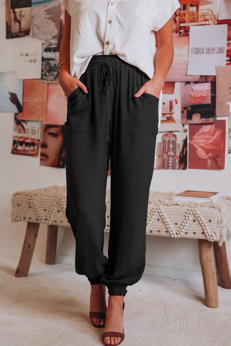 Elastic Waist Draw String Cargo Sweat Pants