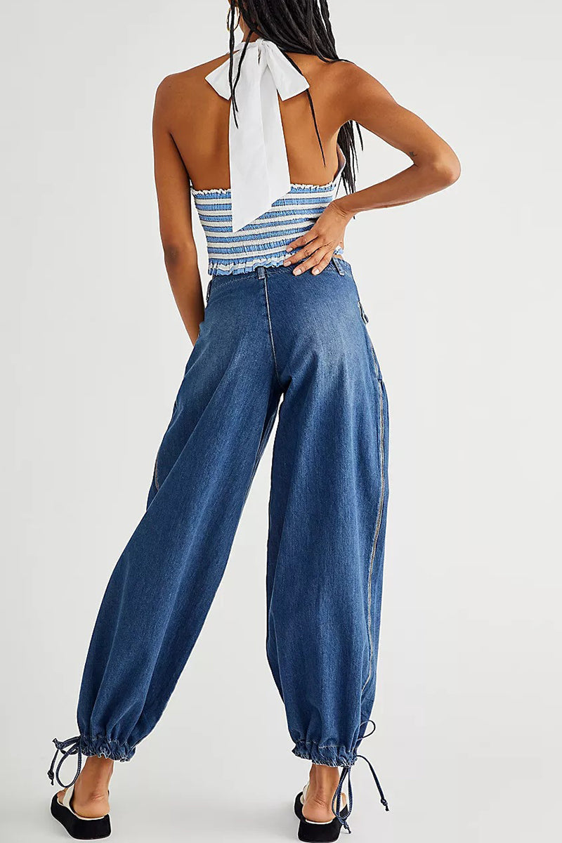 Pockets Drawstring Balloon Jeans