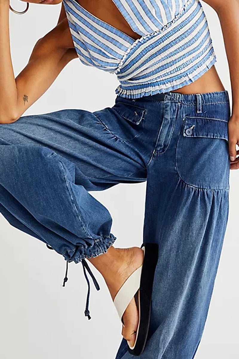 Pockets Drawstring Balloon Jeans