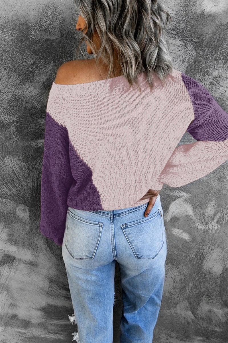 One Shoulder Knitted Round Neck Sweater