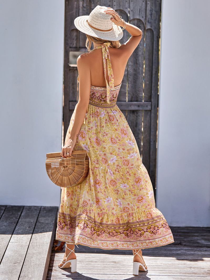 Casual Sleeveless Backless Printed Chiffon Maxi Dress