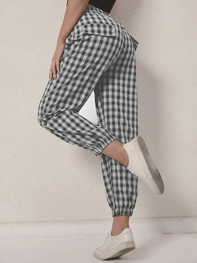 Women's Pants Check Print Elastic Waist Casual Harem Pants