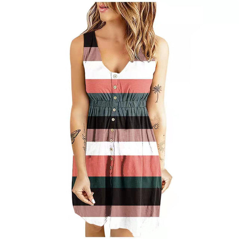 Button Up V Neck Sleeveless Tank Mini Dress