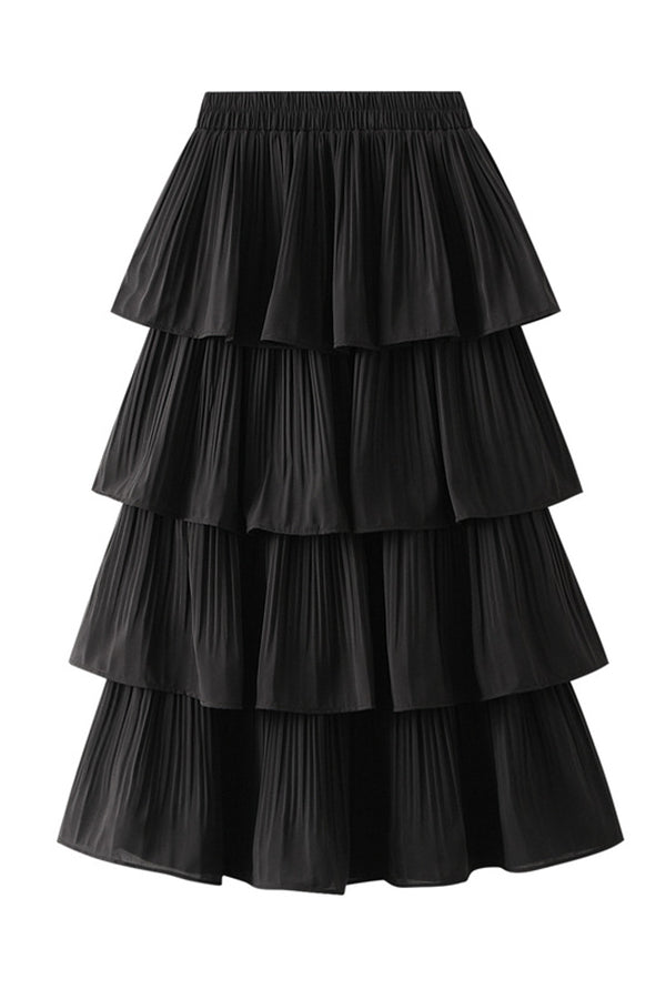 Pleated Tiered Midi Skirt