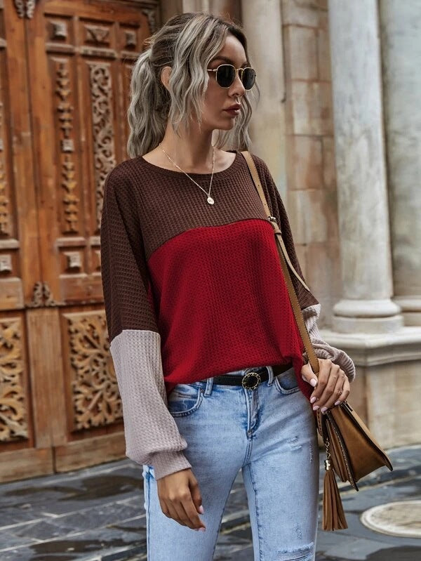 Color Block Round Neck Sweatshirt