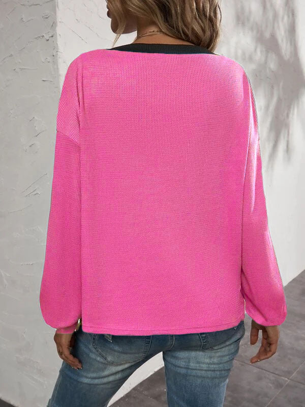 Fashion V-Neck Long Sleeve Button Sweater Top