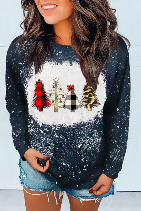 Long Sleeve Crew Neck Christmas Print Sweatshirt