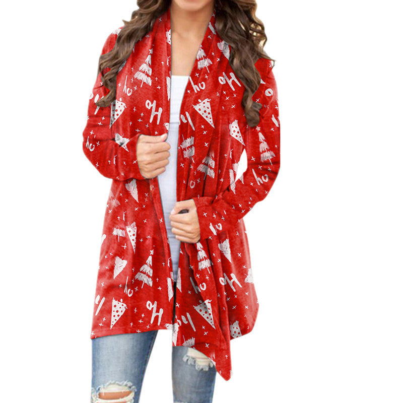 Open Front Christmas Print Sweater Top