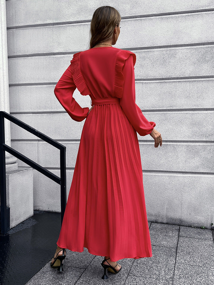 Long Ruffle Sleeve Waist Tie Loose Maxi Dress