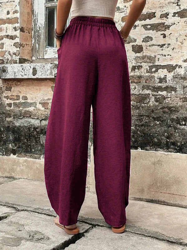 Casual High Waist Pocketed Loose Solid Pants