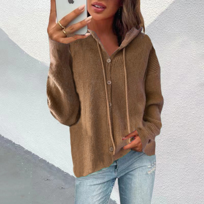 Casual Long Sleeve Buttoned Hooded Sweatshirt