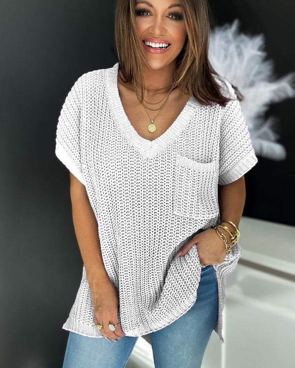 Short Sleeve V Neck Mesh Loose T-Shirt Top