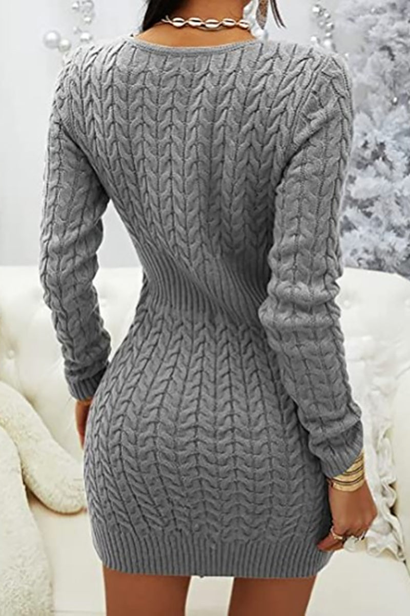 Zipper V Neck Bodycon Sweater Dress