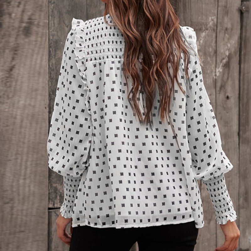 Polka Dot Round Neck Long Sleeve Top