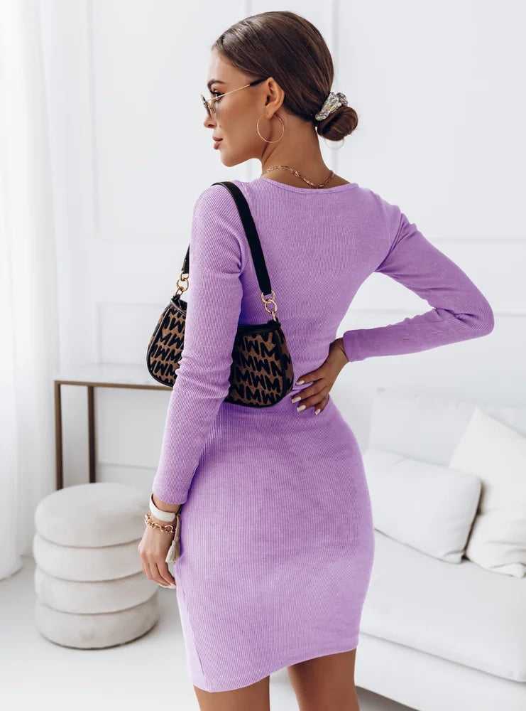 Long Sleeve Round Neck Bodycon Mini Sweat Dress