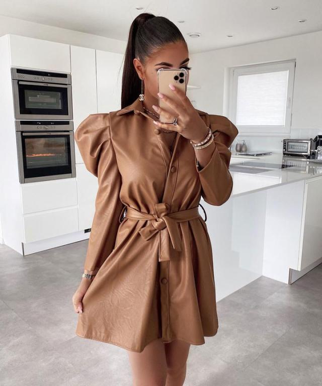 Wrap Front Button Up Long Sleeve Mini Dress