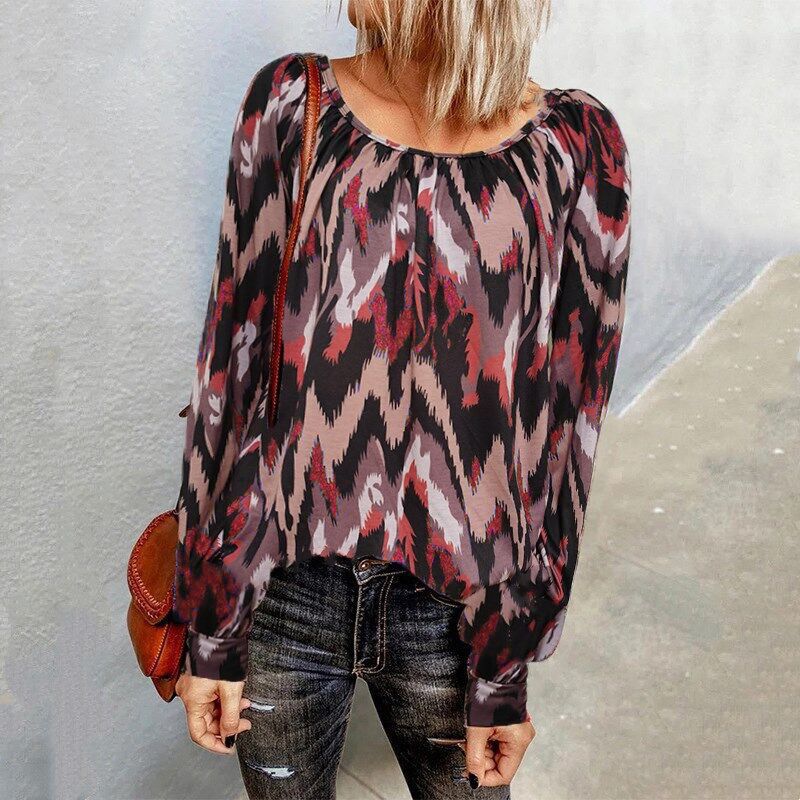 Casual Round Neck Long Sleeve Color Top