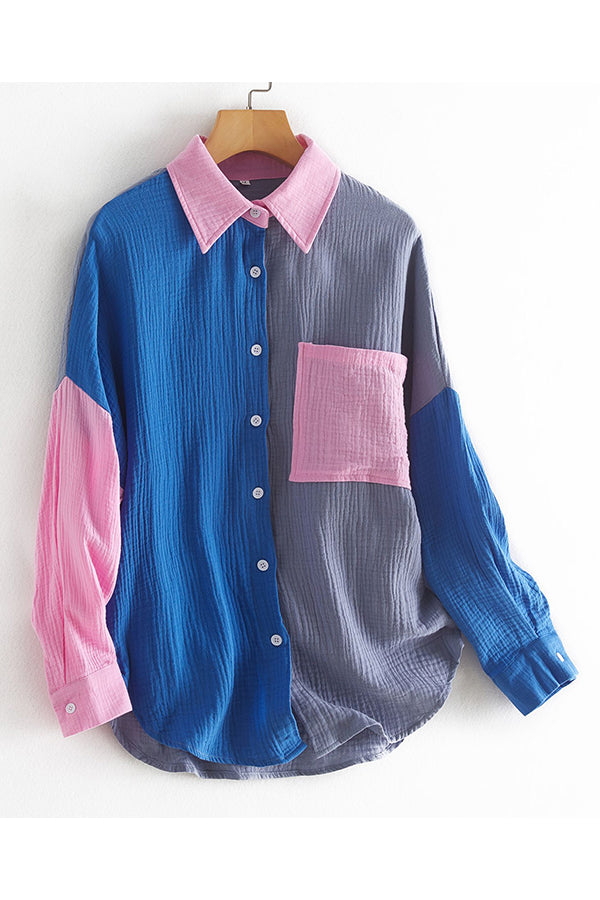 Color Block Textured Button Shirt with Pocket