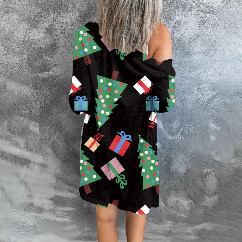 Christmas Graphic Print Button Down Cardigan Outerwear